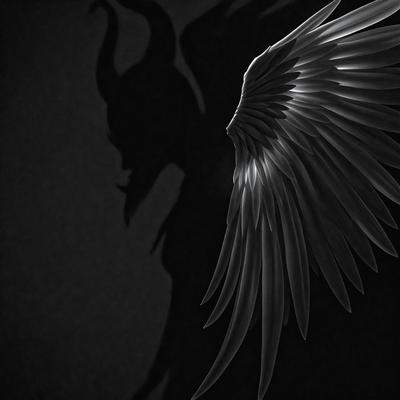 Primary subject: A demonic figure with wings.

Setting/background: A dark, shadowy background.

Visual style: Digital art.

Colors and mood: The demonic figure is black, and the overall atmosphere is eerie and mysterious.